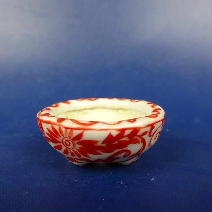 中古盆栽鉢 春嘉 はるよし 豆鉢 長辺 約3cm 丸鉢 切足 赤絵 中古鉢 - 森流 GreenFlow - 動植物造景專門店