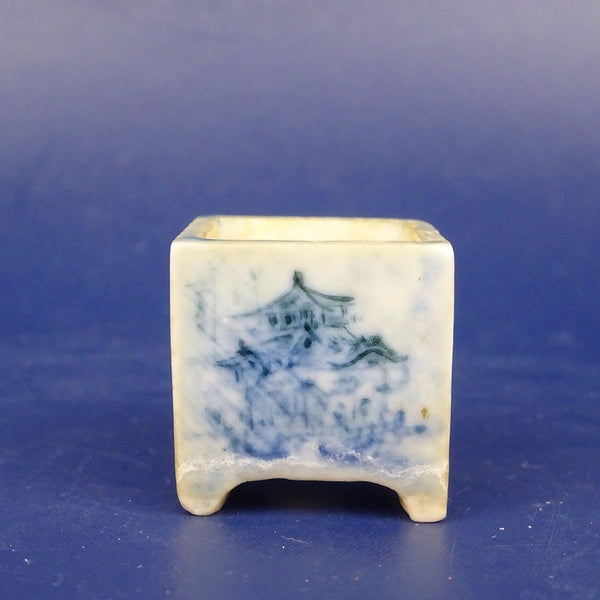 中古盆栽鉢 宗山造 豆鉢 長辺 約 2.3cm 正方鉢 染付  中古鉢