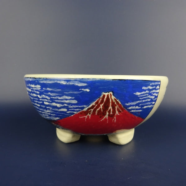 盆栽鉢 蝉山 小型 長辺 約13cm 丸鉢 色絵 風景 観賞用  新品 d1129208352