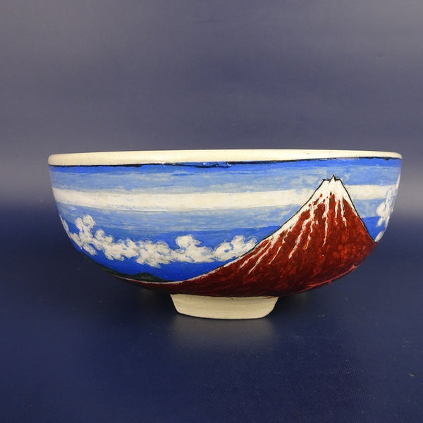 中古盆栽鉢 蝉山 小型 長辺 約 13cm 丸鉢 色絵 風景画 富士山 花 観賞用  中古鉢 c1132118716