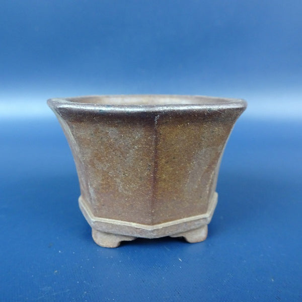 中古盆栽鉢 落款あり 小鉢 長辺 約5.4cm 八角鉢 外縁 泥鉢  中古鉢 r1143912004