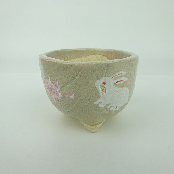 盆栽鉢 ゆうき祥石 小鉢 長辺 約 6.9cm 丸鉢 プリント 絵鉢 桜 サクラ さくら 兎 ウサギ うさぎ 釉薬 観賞用  新品 r1148878382