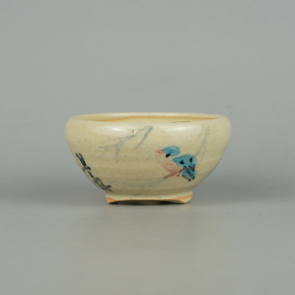 盆栽鉢 是好 矩 小鉢 長辺 7.5cm 丸鉢 色絵 鳥 とり 観賞用  新品 c1153624120