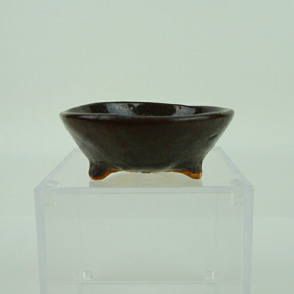 中古盆栽鉢 落款あり 小鉢 長辺 約5.4cm 丸鉢 釉薬  中古鉢 x1154395259