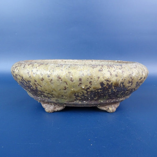 中古盆栽鉢 水庄園 小型 長辺 約15.3cm 楕円鉢 雲足 下帯 釉薬  中古鉢 e1157606314