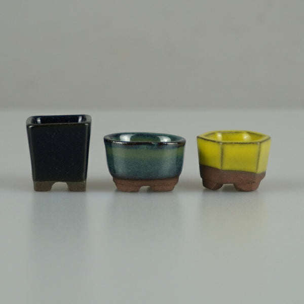 Bonsai bowl 3-point セットミニbow, potted plant bowl, length about 2.1cm, square bowl, hexagonal bowl, new product w1161633469