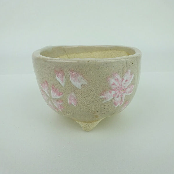 盆栽鉢 ゆうき祥石 小鉢 長辺 約 7.1cm 丸鉢 プリント 絵鉢 桜 サクラ さくら 釉薬 観賞用  新品 e1162565164