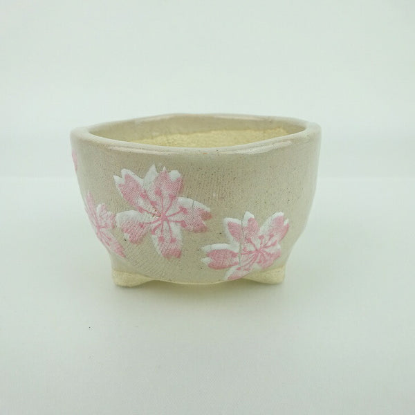 盆栽鉢 ゆうき祥石 小鉢 長辺 約 6.9cm 丸鉢 プリント 絵鉢 桜 サクラ さくら 釉薬 観賞用  新品 p1162559710