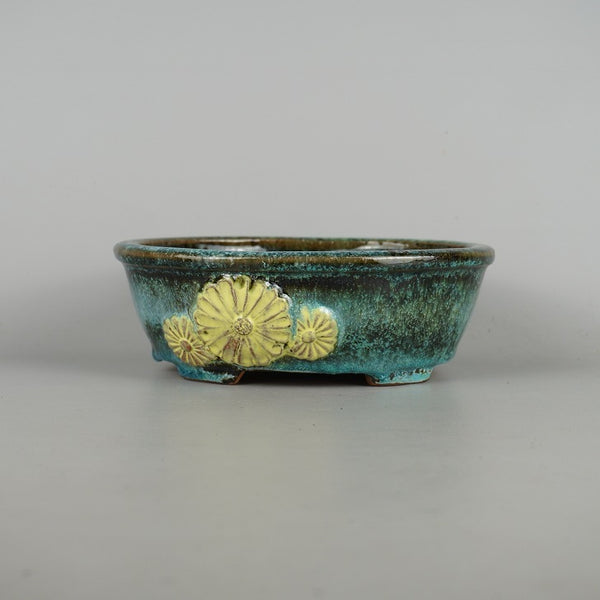 Potted plant bowl Tokoname Hideo Uimura Pottery Garden Small long bowl about 20cm Eebo bowl Hanasuke はな ハナ Glazed pot for viewing New product k1163399087