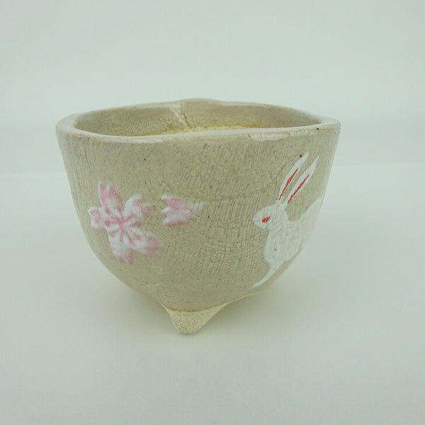 盆栽鉢 ゆうき祥石 小鉢 長辺 約7cm 丸鉢 プリント 絵鉢 桜 サクラ さくら 兎 ウサギ うさぎ 釉薬 観賞用  新品 w1164277720