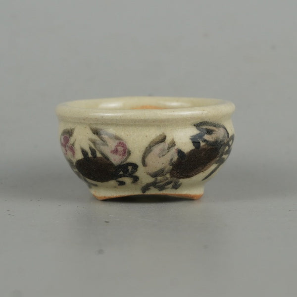 盆栽鉢 是好 矩 豆鉢 長辺 4.2cm 丸鉢 色絵 蟹 かに カニ ミニ鉢 観賞用  新品 b1164492457