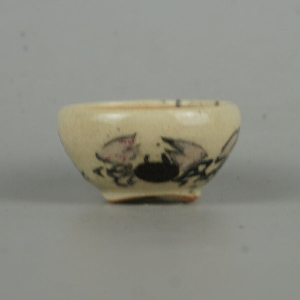 盆栽鉢 是好 矩 豆鉢 長辺 4.2cm 丸鉢 色絵 蟹 かに カニ ミニ鉢 観賞用  新品 n1164472785