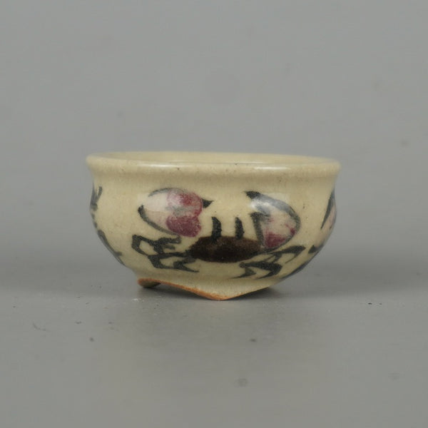 盆栽鉢 是好 矩 豆鉢 長辺 約4.2cm 丸鉢 色絵 蟹 かに カニ ミニ鉢 観賞用  新品 u1164489891