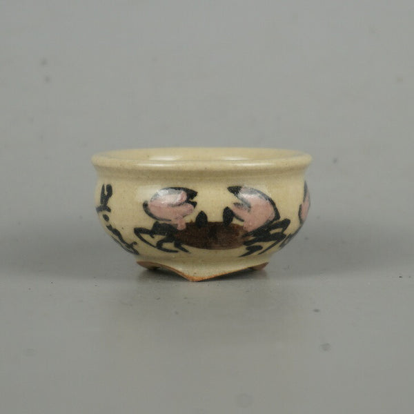 盆栽鉢 是好 矩 豆鉢 長辺 4.3cm 丸鉢 色絵 蟹 かに カニ ミニ鉢 観賞用  新品 k1164467848