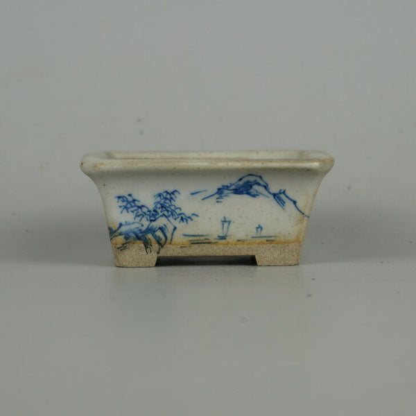 Medieval potted plant bowl, signed Nana, small bowl, long bowl, about 6.7cm, rectangular bowl, Sumiri, Somesuke, landscape, medieval bowl r1164464685