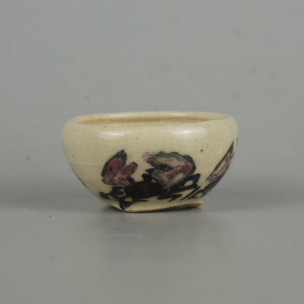 盆栽鉢 是好 矩 豆鉢 長辺 約4.3cm 丸鉢 色絵 蟹 かに カニ ミニ鉢 観賞用  新品 f1165612966