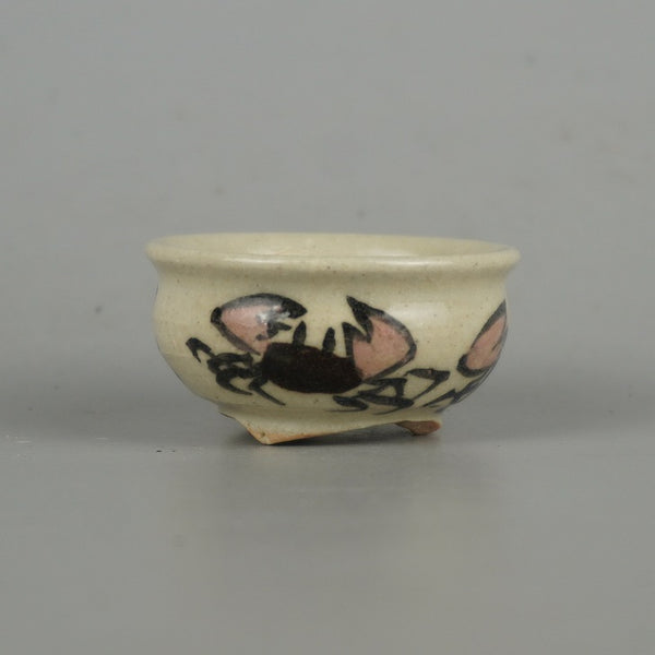 盆栽鉢 是好 矩 豆鉢 長辺 約4.3cm 丸鉢 色絵 蟹 かに カニ ミニ鉢 観賞用  新品 w1165612963